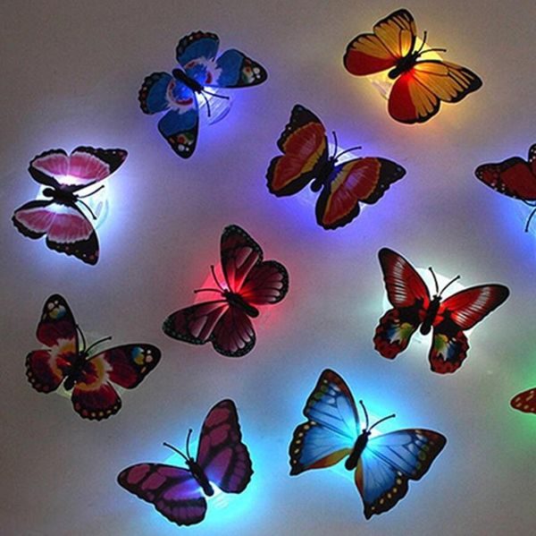 Luces LED de colores, pegatinas de pared, fácil instalación, luz nocturna LED de mariposa para niños, dormitorio de bebé, fiesta, lámpara LED de Navidad