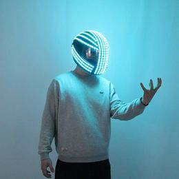 Colorido LED Luminoso Helmet Cyberpunk Ciclismo Casco Nocturno DJ Performance Costume Prop Farty Mask 240517