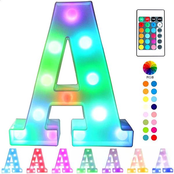 Coloré LED Chapiteau Lettre Lumières avec Numéro Lumineux À Distance Lampe Partie Bar Signe Veilleuse Fête De Mariage Décor De Noël 240124