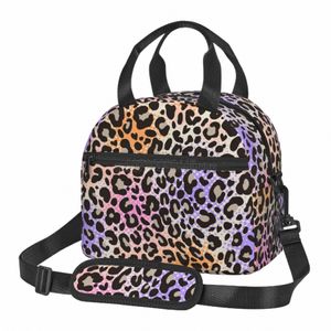 Sac à lunch isolé imprimé léopard coloré pour femmes portable réutilisable sac à bento thermique étanche pour le travail pique-nique plage voyage s64W #