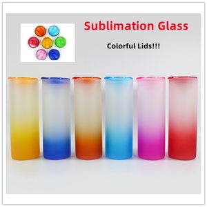 Couvercle coloré ! 25 oz Sublimation Gradient Straight Glasses Verres à boire avec couvercle coloré et paille DIY Multi-Color beer can glasss Sublimation Beer Cup