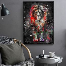 Toile de Graffiti de Lion coloré, peinture abstraite d'animaux, affiches et imprimés d'art mural, images décoratives pour la maison, Design230Z