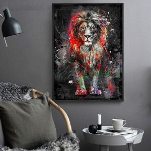 Kleurrijke Lion Graffiti Canvas Schilderij Abstracte Animal Wall Art Posters and Prints Cuadros Decoratieve foto's voor thuisontwerp