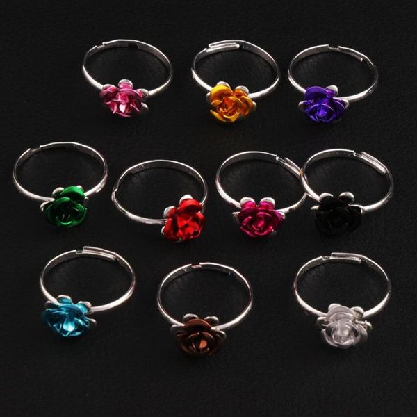 Anillo de flor pequeña colorida tamaño ajustable 100 unids/lote anillos de banda frescos joyería DIY nuevo R3088/98 213g