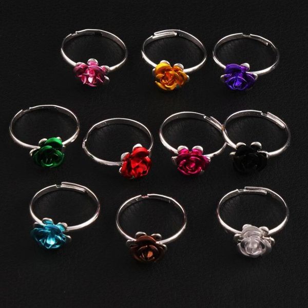 Anillo de flor pequeña colorida tamaño ajustable 100 unids/lote anillos de banda frescos joyería DIY nuevo R3088/98 337j