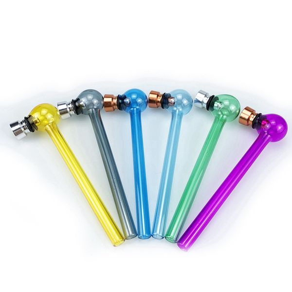 Tubos de bola largos coloridos Pyrex Vidrio grueso Hecho a mano Hierba seca Tabaco Filtro de metal Tazón Bong Handpipe Plataformas petroleras Decoración innovadora Titular para fumar DHL gratis