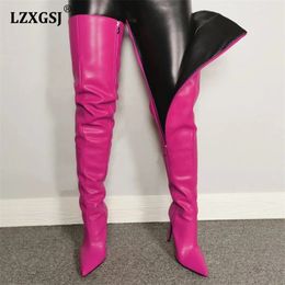 Kleurrijke lange laarzen voor meisjes dames overtheknee pu lederen vrouwen hoge knie hakken laars vrouw 220813