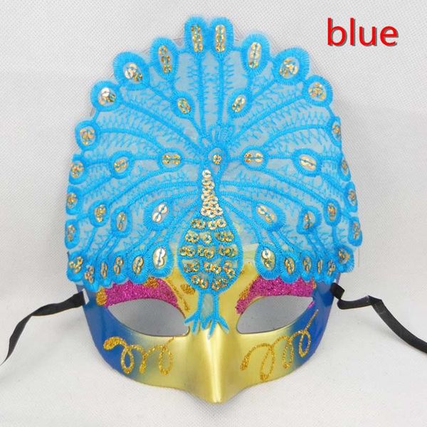 En vente Masque de paon de luxe demi-visage Mascarade vénitienne Masque de fête Sequin Costume d'Halloween Carnaval Masque de danse mélanger la couleur livraison gratuite