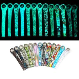 Cachimbos de silicone coloridos que brilham no escuro com tigela de metal Inquebrável Luminous Silicone Patterned Water pipe For Tabaco Smoking