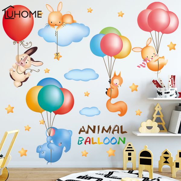 Colorido Lotes Globo de aire Elefante Conejo Animales Etiqueta de la pared para niños Habitación Niño Bebé Kindergarten Divertido Calcomanía para el hogar 201106