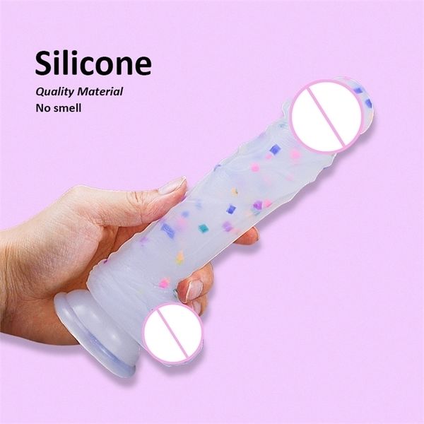 Coloré belle artificielle gode silicone imitation réaliste pénis doux gros SuckerFemale Sex Toys Masturbation jouet érotique 220520