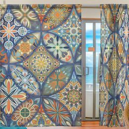 Mandala coloré Bohemian rideau transparent pour le salon 2 panneaux fenêtre florale rideau de tulle