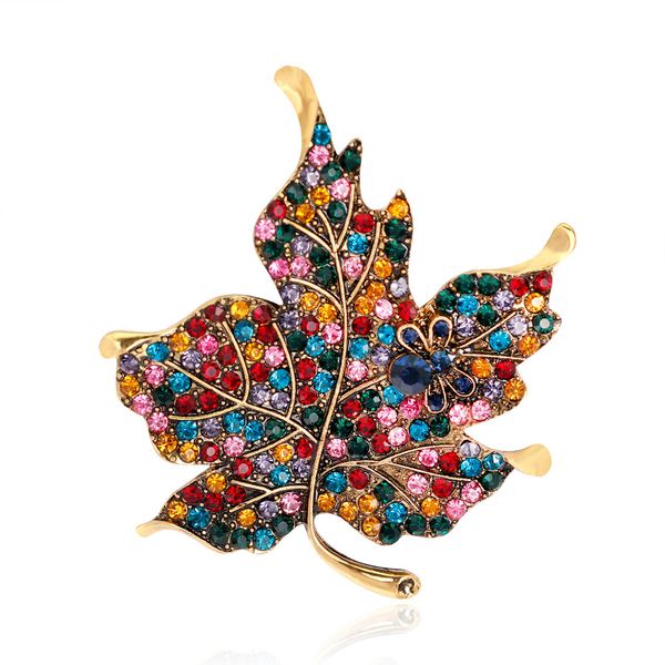 Broches colorées en forme de feuille d'érable, Broches pour vêtements pour femmes, feuilles et Broches en strass pour mariage, Badges métalliques, bijoux