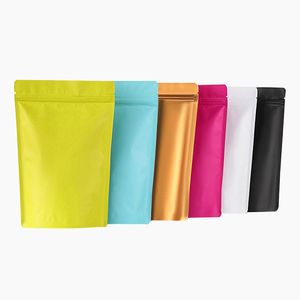 Bolsas de embalaje de Mylar con cierre de cremallera mate de colores, bolsa de almacenamiento de alimentos de pie con cremallera de papel de aluminio para aperitivos con muesca de rasgado