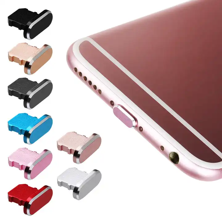 Cubierta de enchufe antipolvo de Metal colorido, tapa de puerto de cargador para iPhone, cubierta de tapón de muelle, accesorios para teléfono, venta al por mayor