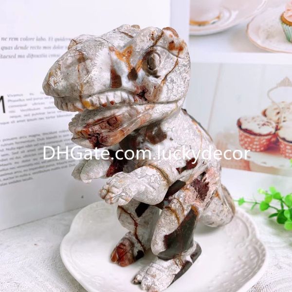 Coloré Mexicain Fou Dentelle Agate Druzy Dinosaure Cadeau Naturel Calmant Cristal Quartz Bonne Chance Protection Pierre Tyrannosaure Figurine Sculpture Statue À La Main