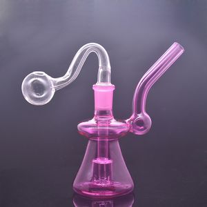 Mini bang en verre coloré avec joint femelle de 14 mm Mini brûleur à mazout en verre de haute qualité Bong Épaisseur Recycleur Oil Rigs Pipe à eau avec tuyau de brûleur à mazout en verre mâle courbé 1pcs