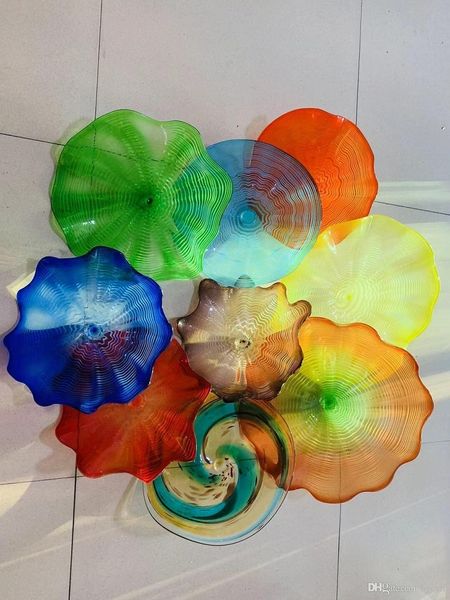 Assiettes de fleurs soufflées à la main, colorées et modernes, verre de Chihuly Murano, Art 100%, décoration murale soufflée à la main