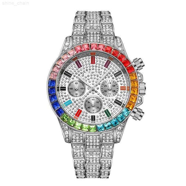 Montre colorée à diamants pour hommes et femmes, avec faux calendrier décoratif à trois yeux