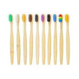 Brosse à dents en bambou naturel coloré à poils souples voyage portable brosses à dents en bois écologiques soins bucco-dentaires blanchiment des dents JY1220