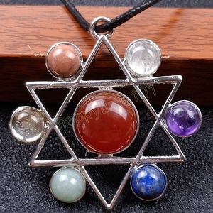 Kleurrijke Natuurlijke Kristal Stenen Hanger Ketting voor Vrouwen Mannen Gem Agaat 7 Chakra Reiki Healing Geometrische Natuurlijke Stenen Ketting