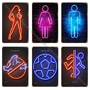 Kleurrijk neon toilet metaal schilderij sexy vrouw poster vintage tin bord retro metalen borden decoratieve plaque wanddecor 20cmx30cm woo