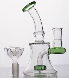 Narguilés verts Bang en verre Petit Bong Pommeau de douche Inline Glass Bent Neck Dab Rig Heady Recycler 14mm Joint Oil Rigs Livraison gratuite