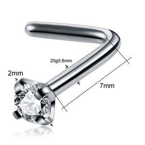 Kleurrijke Neusring Set Rvs Neuspiercings zirkoon CZ Crystal Gem Bone Retainer Piercing Jewelry309V