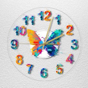 Números de colorido reloj de pared moderna pintura de mariposa de mariposa