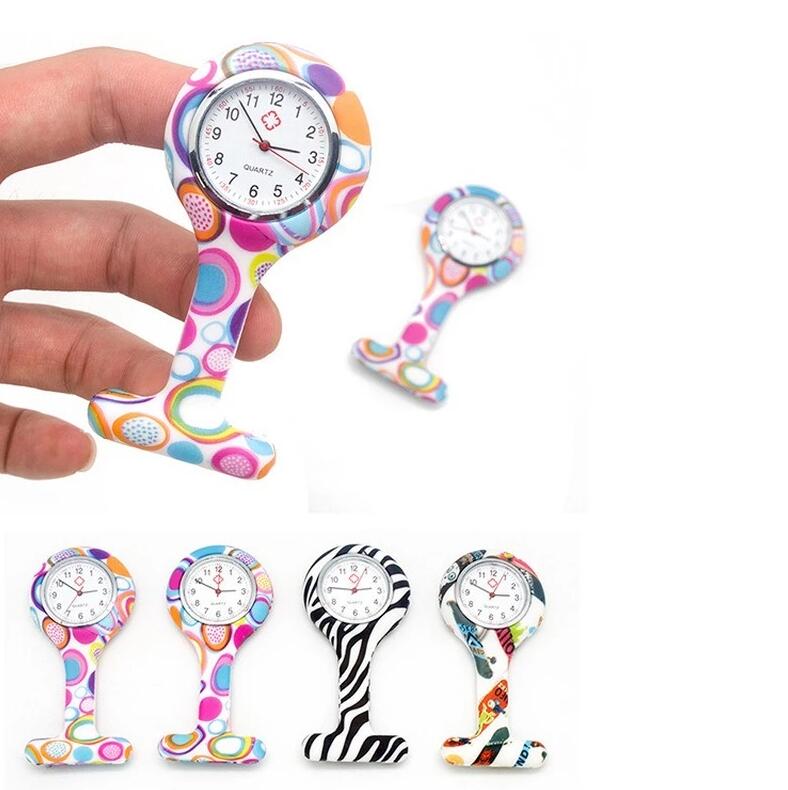Colorful Nurse Watch Clip on Fob Quartz Brooch Hanging Watches Fashion Alloy Shell Casual Men Women Unisex Rubber Silicone Pocket Watch relogio Hour Clock