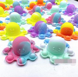 Kleurrijke Octopus Sleutelhanger Multi Emoticon Push Bubble Stress Relief Fidget Speelgoed Octopuses Sensory Toy For Autism Kids Gift 073105