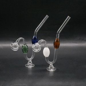 Kleurrijke olie brander pijp draagbare glazen water pijpen serpentine gebogen type dikke pyrex downstem ronde van kleine glazen tabak bubbler kommen voor roken accessoires