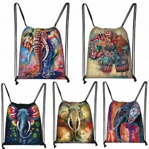 Kleurrijke olieverfschilderij Olifant Opbergtas met trekkoord Multifunctionele tas Ditty Bag voor reizen Outdoor activiteit Meisjesrugzak q8ge#