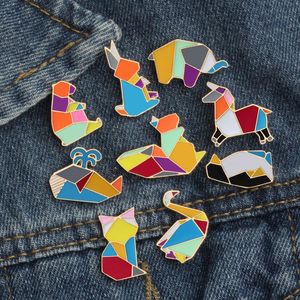 Kleurrijke origami splicing broche konijn olifant walvis pinguin kraanbeer beren email pinnen tas kleding metalen revers pin badges sieraden sieraden