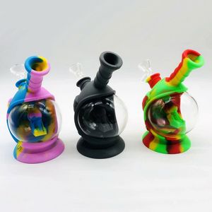 Buntes Außenraum Schiffsstil Raucher Silikon Shisha Bong Pipes Kit tragbare Reise Bubbler Herb Tabakglasfilter Löffel Schüssel Wasserpfeife Zigarettenhalter