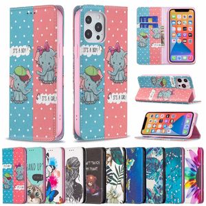 Estuches para teléfono con billetera para iPhone 14 13 12 11 Pro Max X XS XR 7 8 Plus Hermoso patrón de pintura colorida Estuche con tapa y soporte magnético con ranuras para tarjetas