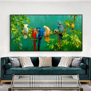 Parrot coloré sur l'arbre Animal sur toile imprimement peinture de l'affiche nordique Picture d'art mural pour le salon décor sans cadre sans cadre