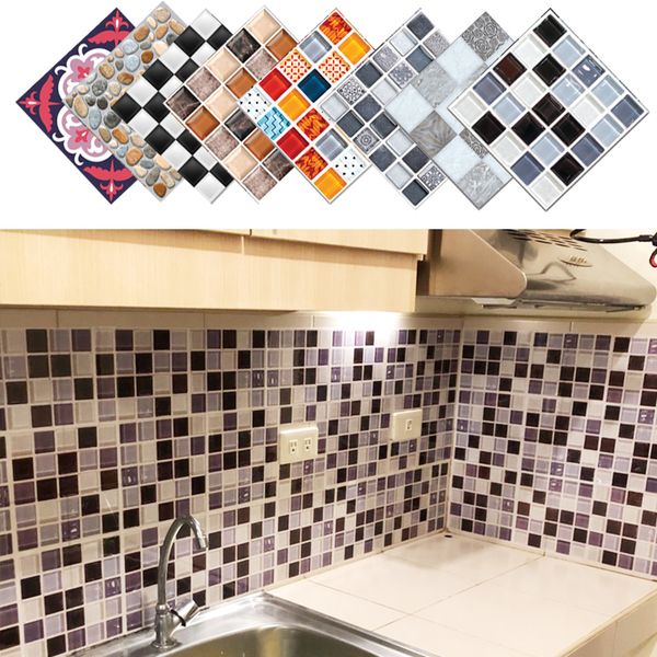 Patrón de colores, azulejos duros de cristal, pegatina de pared, Mural, calcomanías removibles, papel tapiz de renovación del hogar para cocina y baño