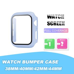 Boîtier de montre rigide en silicone PC coloré avec écran trempé pour les couvertures de protection complètes de la série 6 38 mm 40 mm 42 mm 44 mm Accessoires de bracelet de montre dans une boîte de vente au détail