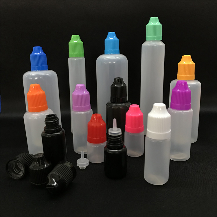 Renkli PE Damlalık Şişeler 3ml 5ml 10ml 15ml 20ml 30ml 50ml Renkli Çocuklardan Uzak Kap Keskin Damlalık Ucu Plastik Eliquid Şişe ile İğne Uçları