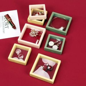 Kleurrijke PE -film sieraden opbergdoos ring armband reis sieradenkast 3d drijvende frame stofdichte displayboxen houder