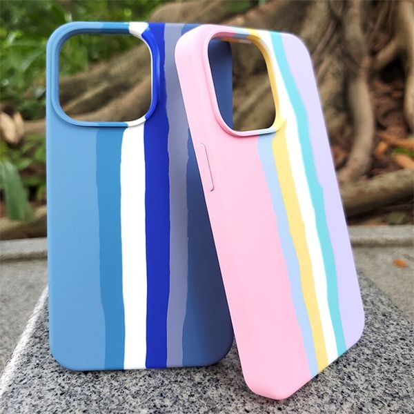 Fundas coloridas para teléfono con patrón de arco iris de silicona líquida para iPhone 12 Mini 13 11 Pro Max 6 7 8 Plus XR XS Funda oficial