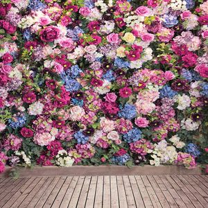Coloré rose bleu fleurs mur mariage Studio fleur fond romantique Floral photographie décors planches de bois plancher