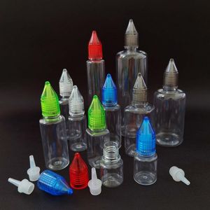 Flacons compte-gouttes en plastique colorés avec couvercle en cristal 3 ml 5 ml 10 ml 15 ml 20 ml 30 ml 50 ml 100 ml Bouteille d'aiguille en plastique PET pour liquide de jus E Cffjr