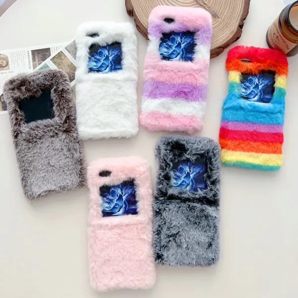 Funda suave y esponjosa de piel de felpa colorida para Samsung Galaxy Z Flip 5 4 Flip3, Funda cálida y peluda de invierno para teléfono