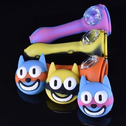 Colorful portable amovible silicone pipes chats style verre nine trous singlehole filtre bol herbe tabac porte-cigarette
