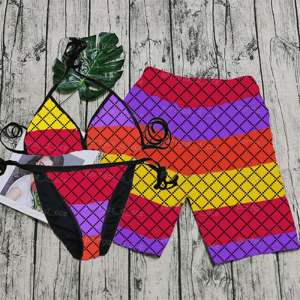 Bikinis imprimés colorés Shorts Femmes Hommes Maillots de bain d'été Sexy Push Up Beach Bra Briefs Plus Size Board Shorts