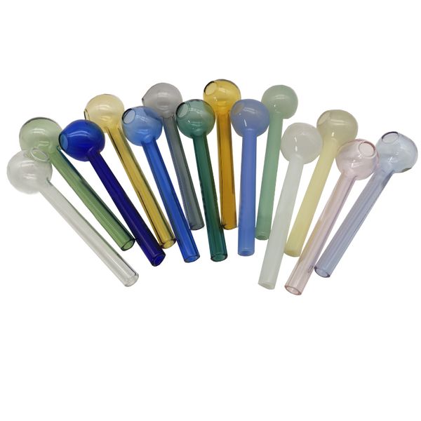 Tuyau de brûleur à mazout en verre Pyrex coloré 10 cm 4 pouces Tube de verre Pipes à fumer Tobcco Herb huile Bol Ongles Pipes à main d'eau Accessoires pour fumer