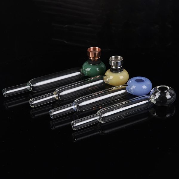 Coloré Pyrex Épais Verre Pipes Herbe Sèche Tabac Bol En Métal Argent Écran Cuillère Handpipes Portable Innovant Amovible Fumer Porte-Cigarette Tube DHL