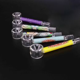 Kleurrijke Pyrex dikke glazen pijpen Kruid Tabak Filter Bowl Draagbare verwijderbare sigarettenrookhouder Catcher Handpipes Tube Proever Bat One Hitter